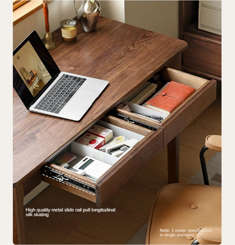 Premium Black Walnut Solid Wood Desk with 3 Drawers - Modern Home Office Furniture for Work & Study - Ergonomic Writing Desk for Professionals & Students