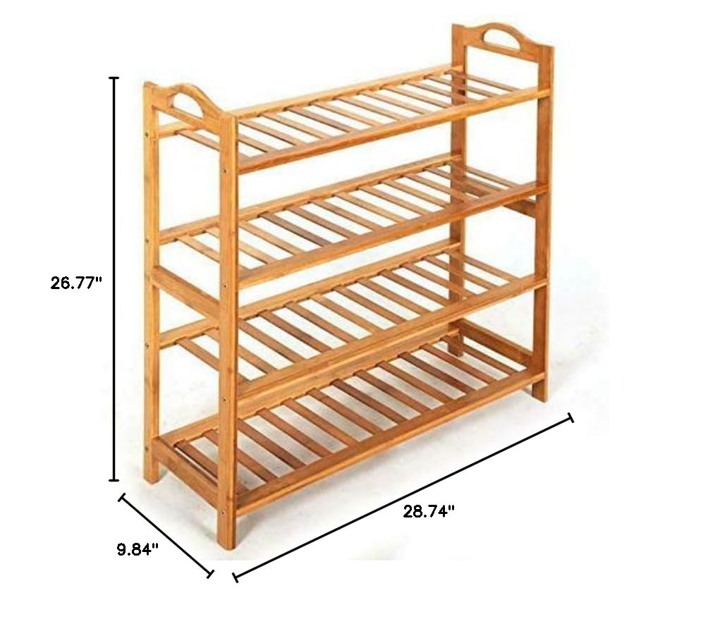 4-Tier Natural Bamboo Shoe Rack Organizer - Sturdy Wooden Shoe Storage Shelf for Entryway, Closet & Bedroom Organization - Space Saving Shoe Stand for Men, Women & Kids