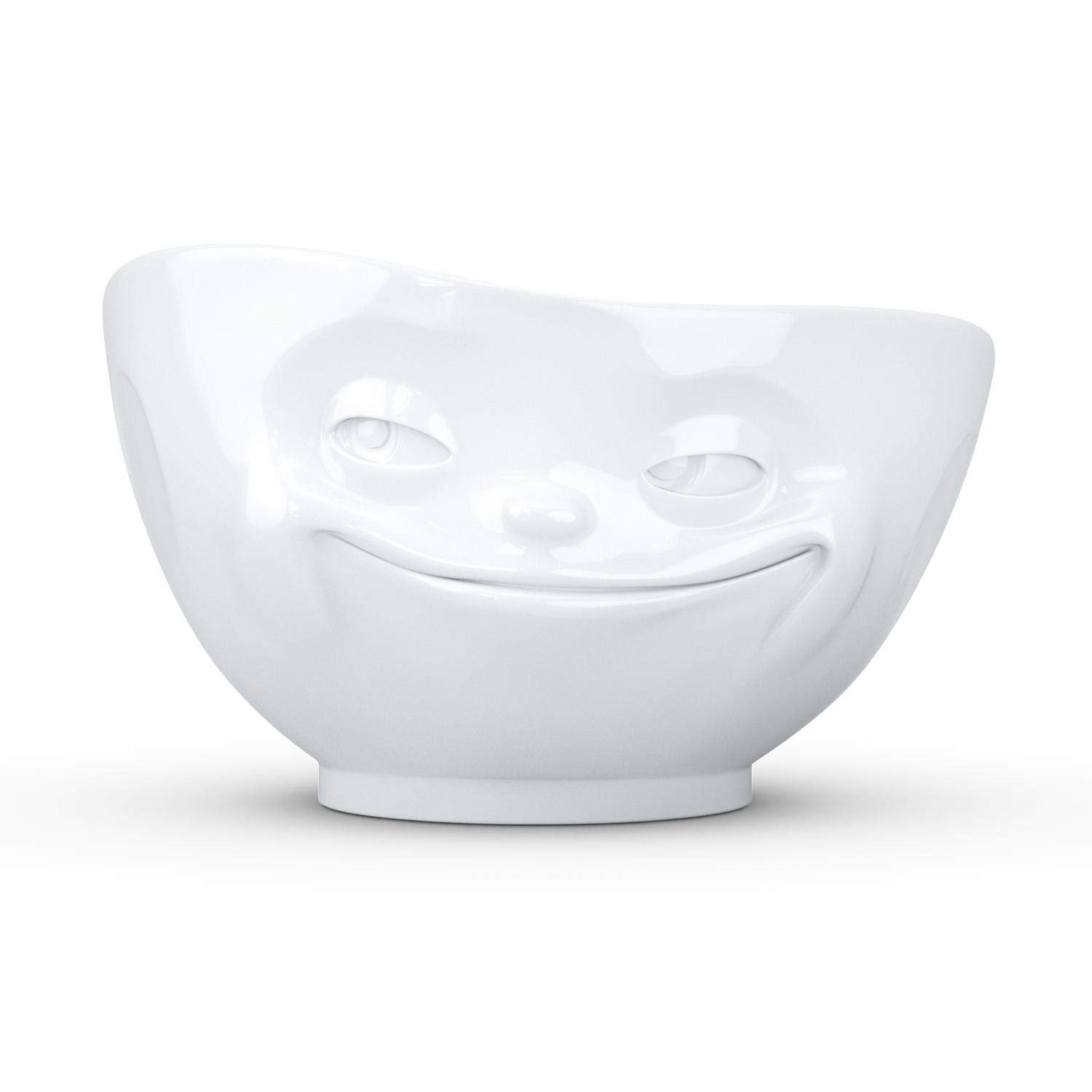 FIFTYEIGHT PRODUCTS Porcelain Bowl with Grinning Face Design - 16 oz White Cereal & Soup Serving Bowl - Perfect for Breakfast, Snacks, and Home Dining (Single Piece)