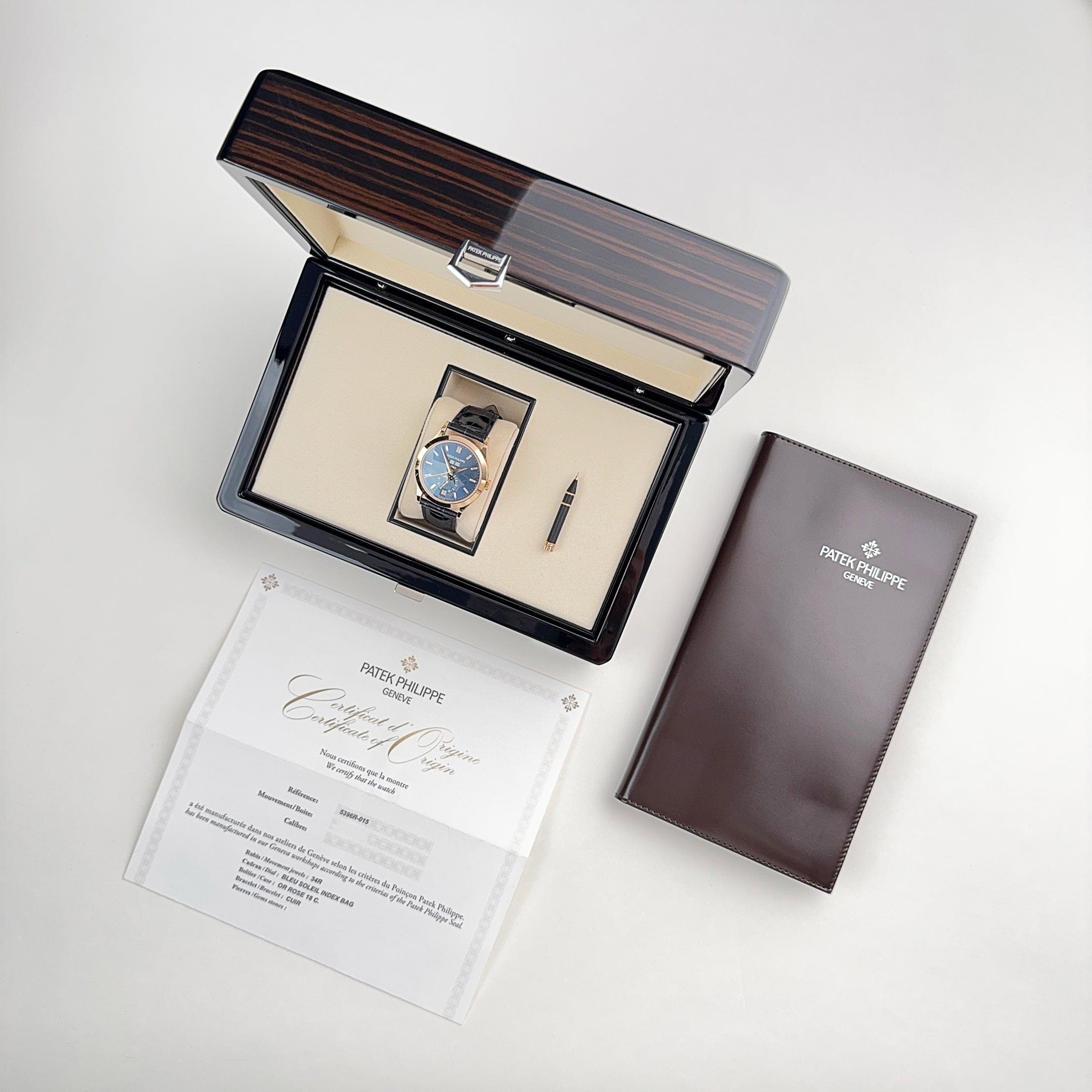 Patek Philippe Complications 5396R-015 Annual Calendar Men's Watch - 18K Rose Gold Case, Blue Dial, Leather Strap - Luxury Dress Watch for Business & Formal Occasions