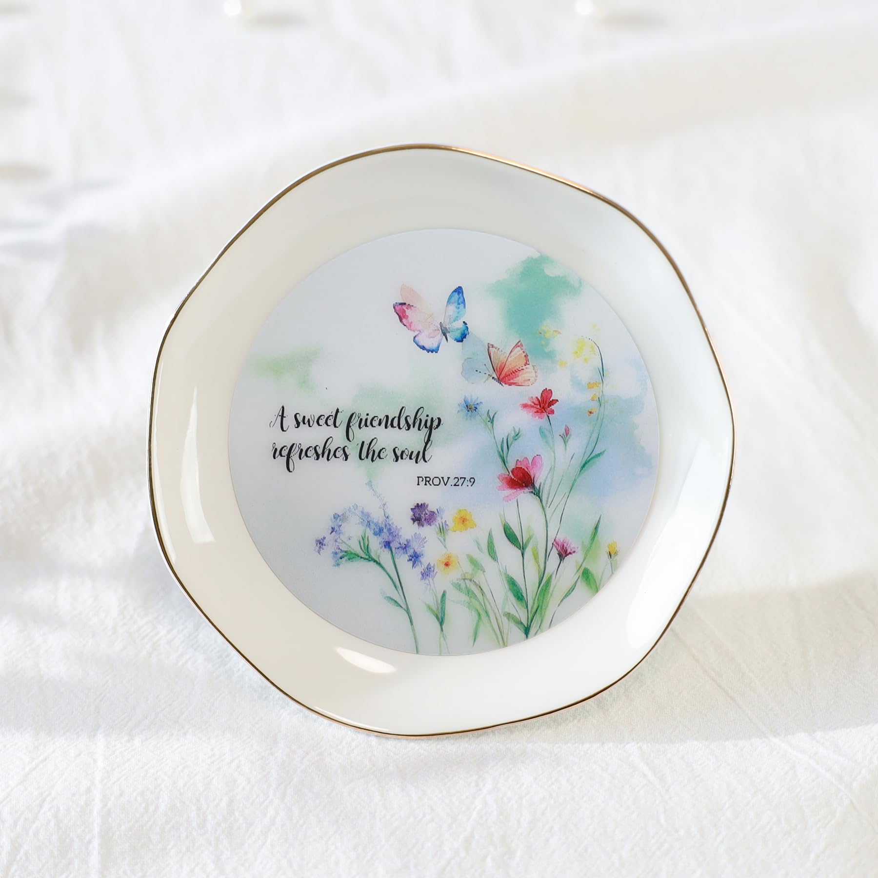 Dynamic Butterfly & Flower Pattern Jewelry Dish Tray - Christian Friendship Gift for BFF, Birthday, Wedding - Perfect for Home Decor & Soul Refreshment