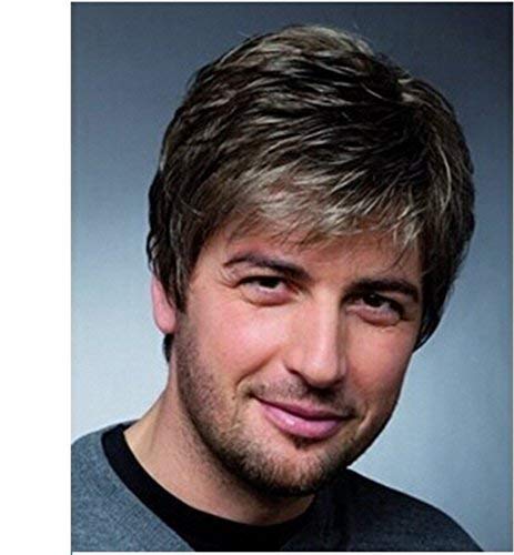 Umeet Heat Resistant Short Straight Grey Synthetic Wig for Men - Natural Looking Black & White Hairpiece - Perfect for Cosplay, Costume Parties & Daily Wear