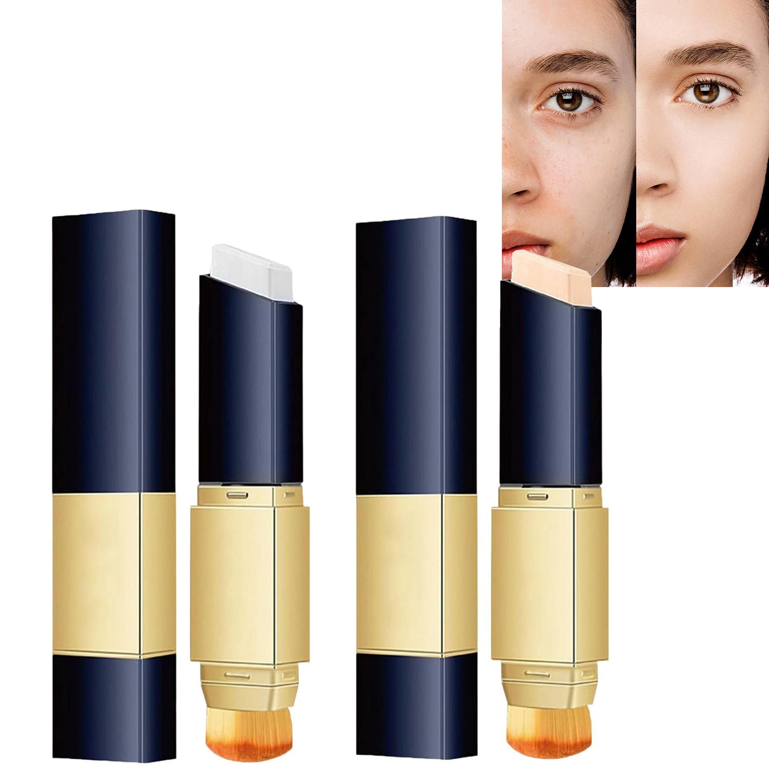 YZS Double Sided Concealer Stick with Brush - 2 in 1 Korean Makeup Foundation & Concealer - Long Lasting Full Coverage for Dark Circles & Blemishes (2pcs) - Perfect for Everyday Makeup & Professional Touch-Ups