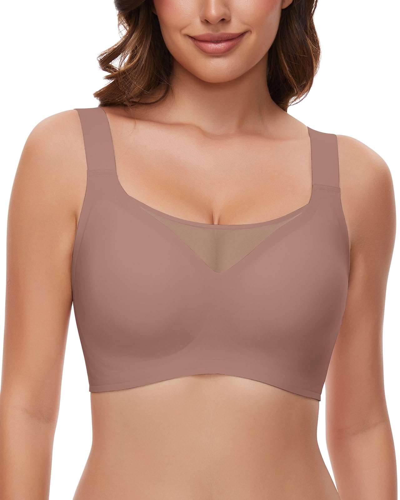 WOWENY Wireless Minimizer Bras for Women - Comfortable Adjustable Full Coverage Padded Bralette, V Neck Smoothing Bra for Everyday Wear & Workout