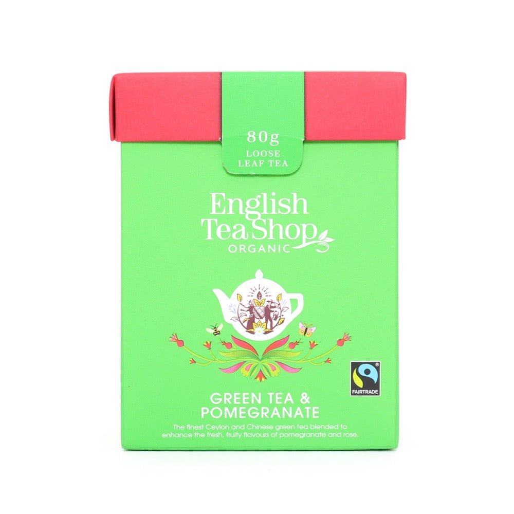 Organic Green Tea Pomegranate Loose Leaf Tea 80g - Premium English Tea Shop Blend for Antioxidant Boost | Perfect for Afternoon Relaxation & Healthy Lifestyle