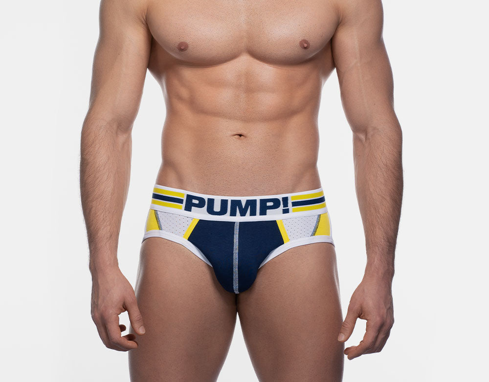PUMP! Recharge Brief - Breathable Mesh Underwear for Men in Navy Blue | Comfortable & Supportive for Gym, Running & Daily Wear