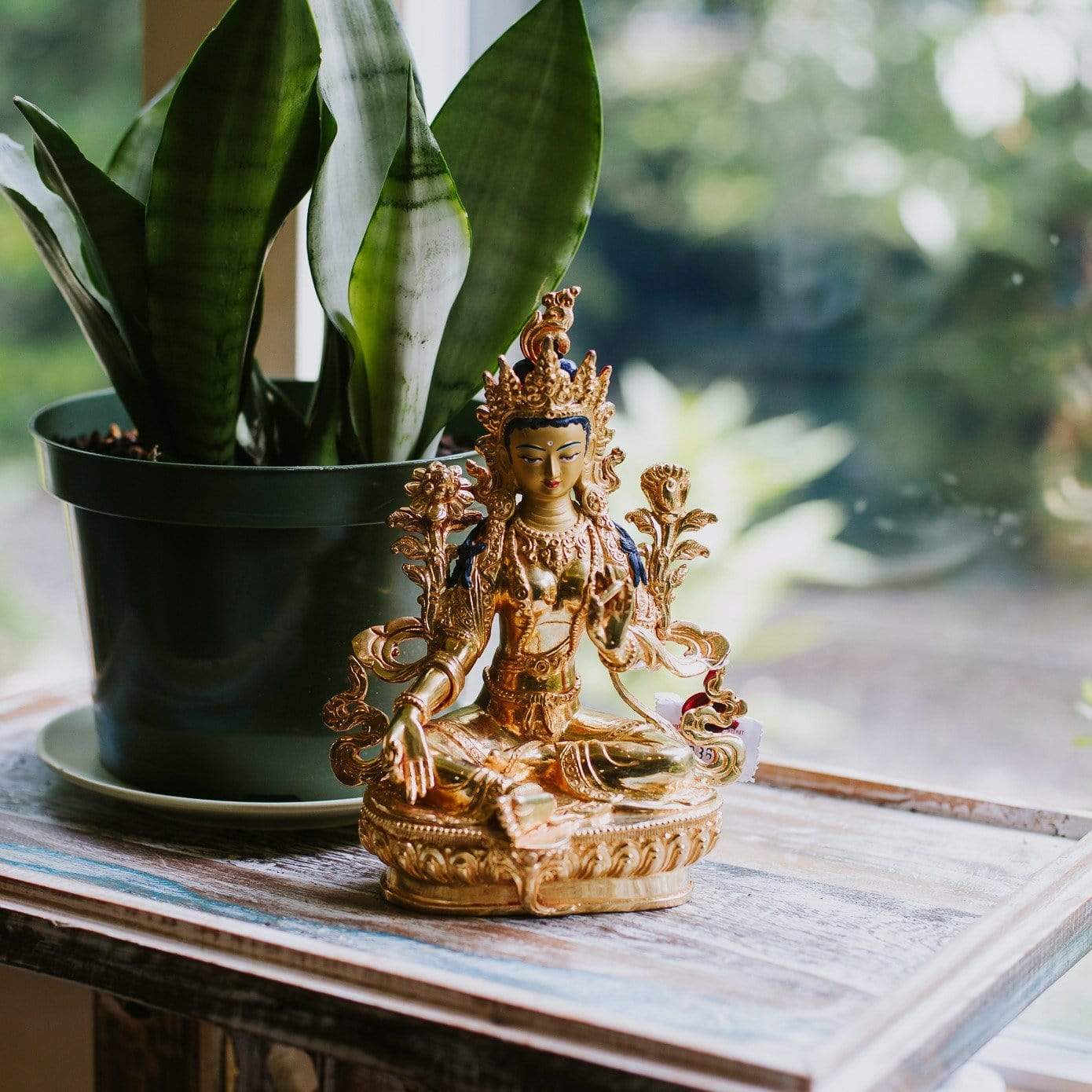 Green Tara Gold Plated Statue - Buddhist Goddess of Compassion Meditation Statue for Home Altar, Office Decor & Spiritual Gift