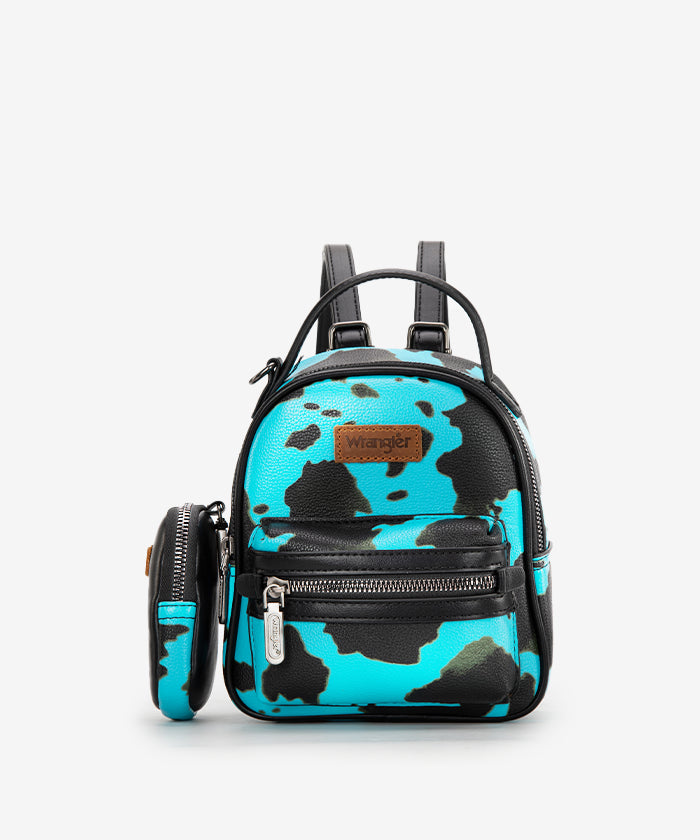 Wrangler Cow Print Mini Backpack for Women - Trendy Western Style Small Purse for Travel, School & Daily Use
