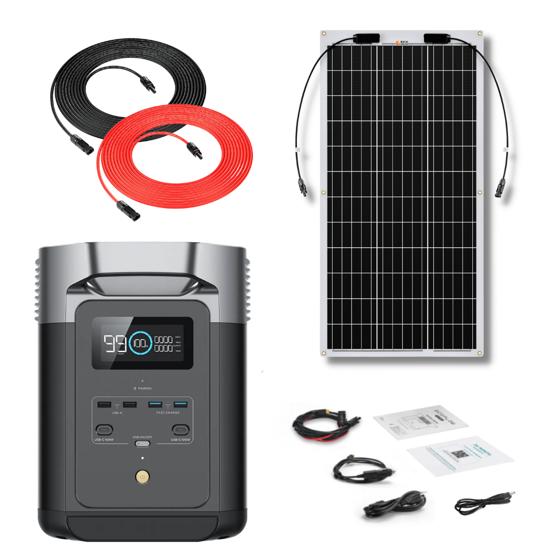 EcoFlow DELTA 2 Portable Power Station - 1024Wh Capacity, 1800W Output, Solar Generator with 100W Flexible Monocrystalline Solar Panel Kit - Perfect for Camping, RV Trips, and Emergency Power Backup