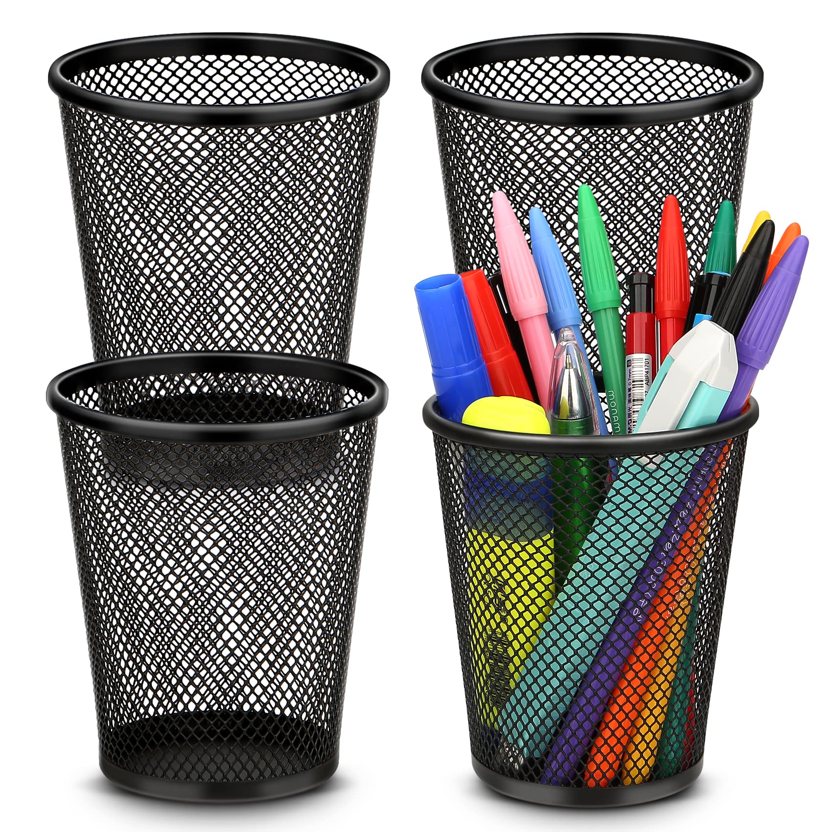 4 Pack Mesh Metal Pen Holder for Desk - Stylish Pencil Cup & Organizer for Office, School, or Home Workspace | Perfect for Organizing Pens, Markers, and Office Supplies