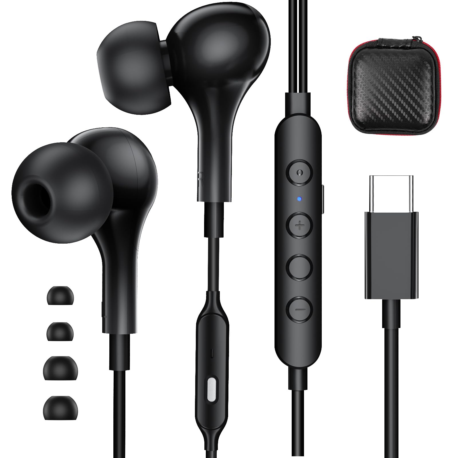 USB C Wired Headphones with Microphone & Voice Changer - Deep Bass Noise Canceling Type-C Earbuds for iPhone 16/15 Pro Max/Plus, iPad, Galaxy S24 Ultra/S23 FE, Pixel 9/8/7 - Perfect for Karaoke, Gaming & Online Meetings