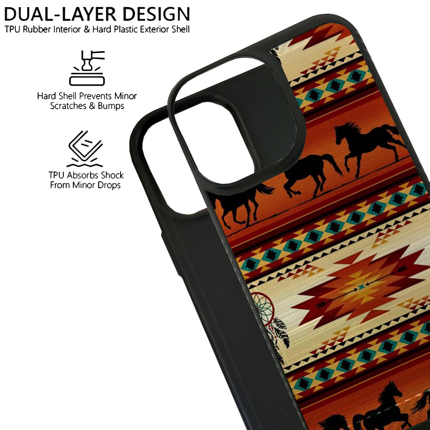 Premium Brushed Armor Dual Layer Case for Apple iPhone 13 Pro Max - Western Horse Tribal Design, Shockproof & Scratch Resistant Protective Phone Cover - Perfect for Outdoor Adventures, Travel & Daily Use