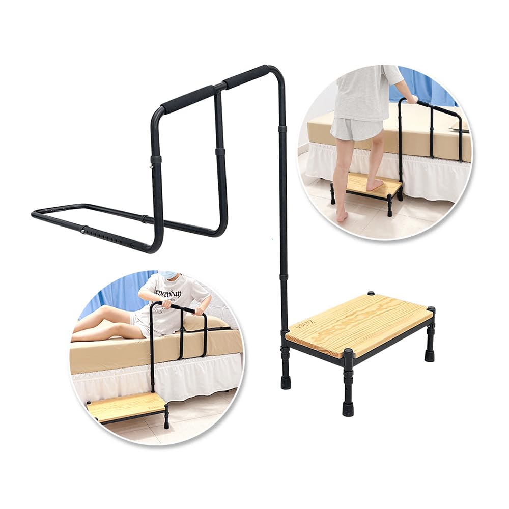 **Zelen Medical Bed Step Stool with Handle & Assist Bar - Safety Step Stool for Elderly & Adults, Fall Prevention for High Beds, Bedside Mobility Aid (Ideal for Seniors, Post-Surgery, and Home Care Use)**