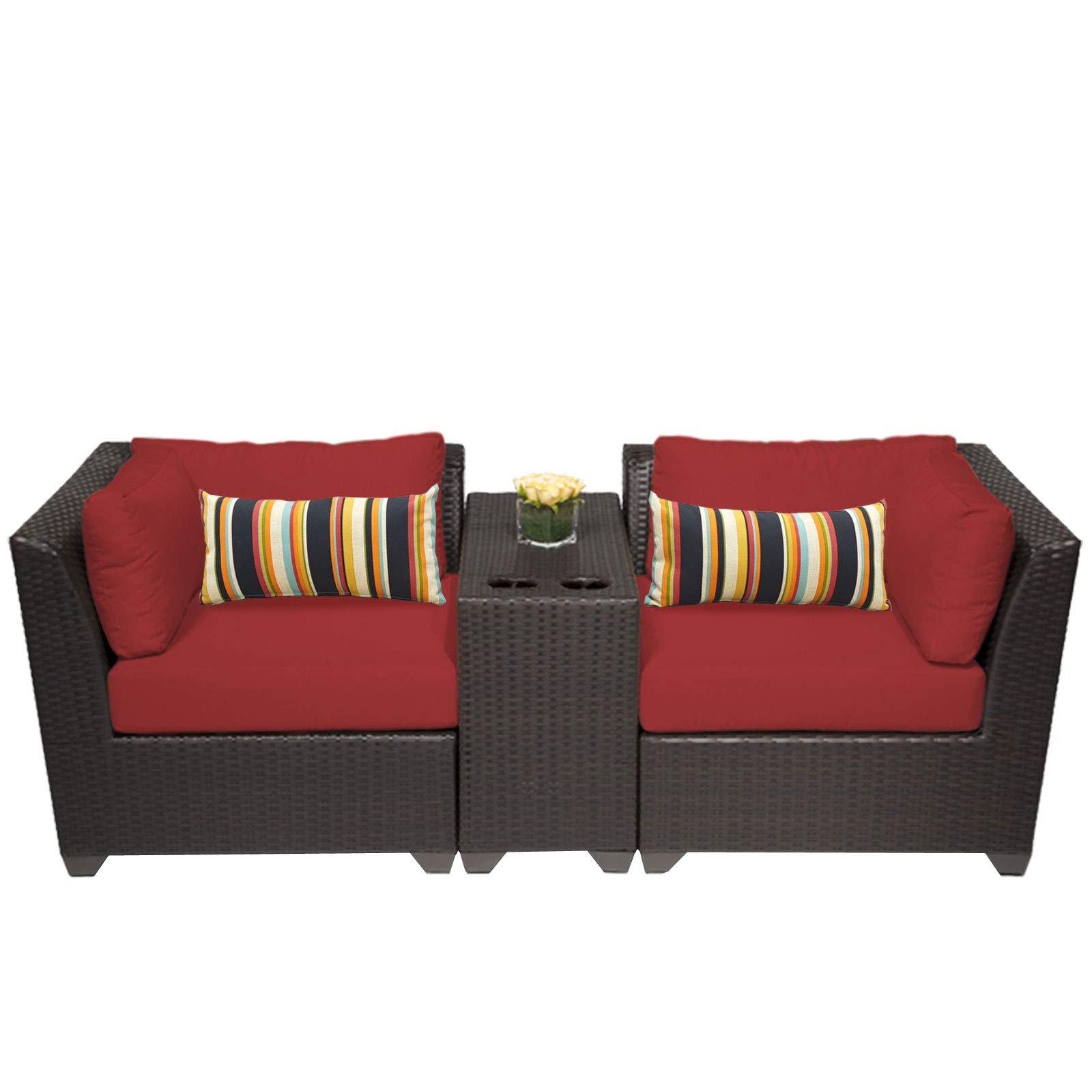 TK Classics 3-Piece Barbados Outdoor Wicker Patio Furniture Set in Terracotta - Perfect for Poolside, Garden, or Backyard Relaxation