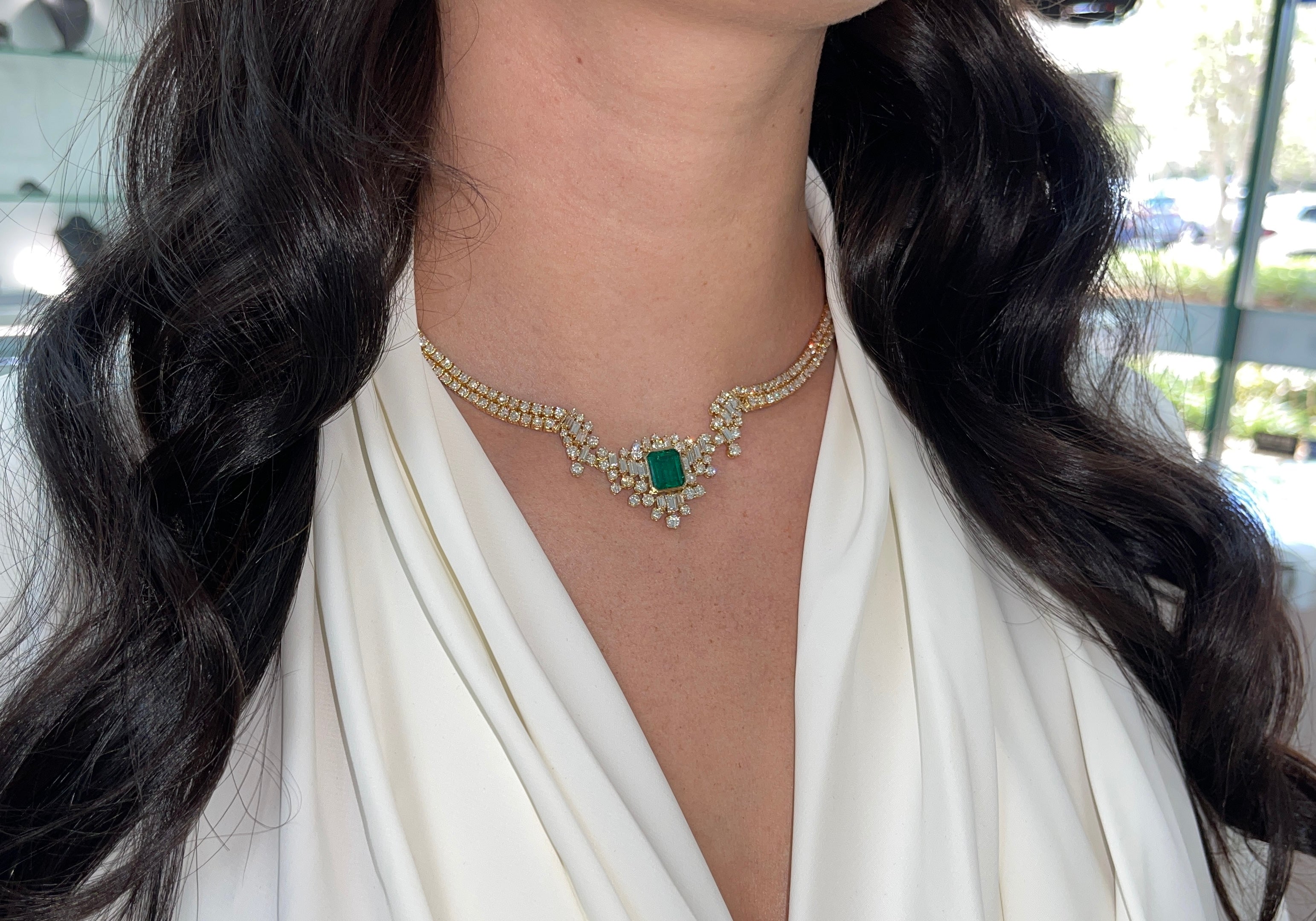 23.06tcw AAA+ Investment Grade Emerald & Diamond Statement Necklace in 18K Gold - Luxury Jewelry for Weddings, Galas & Special Occasions