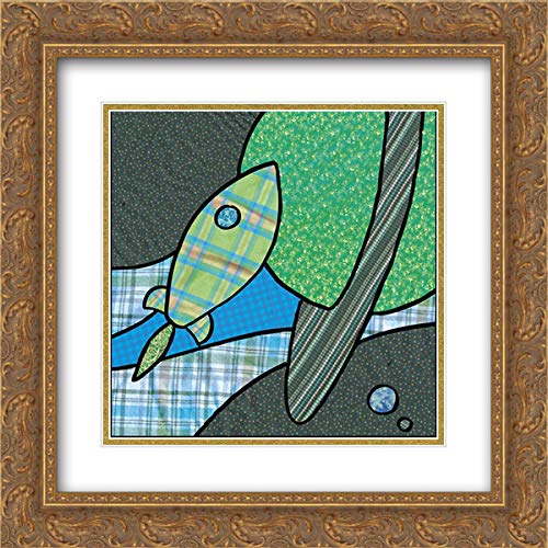 Charles Swinford 15x15 Gold Ornate Framed & Double Matted Museum Art Print - Patchwork Planets III Wall Decor for Living Room, Bedroom & Office