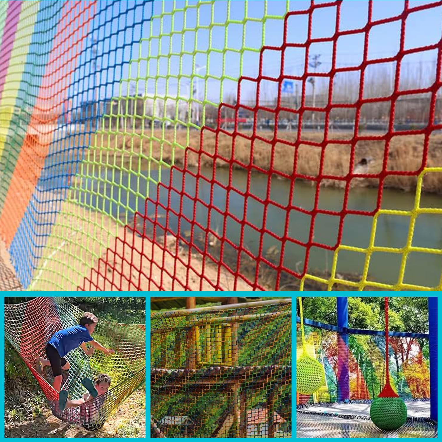 Kids Climbing Cargo Net - Outdoor Playground & Balcony Safety Net - Knotless Durable Polyester Sports Netting for Backyard, Treehouse & Indoor Play Areas