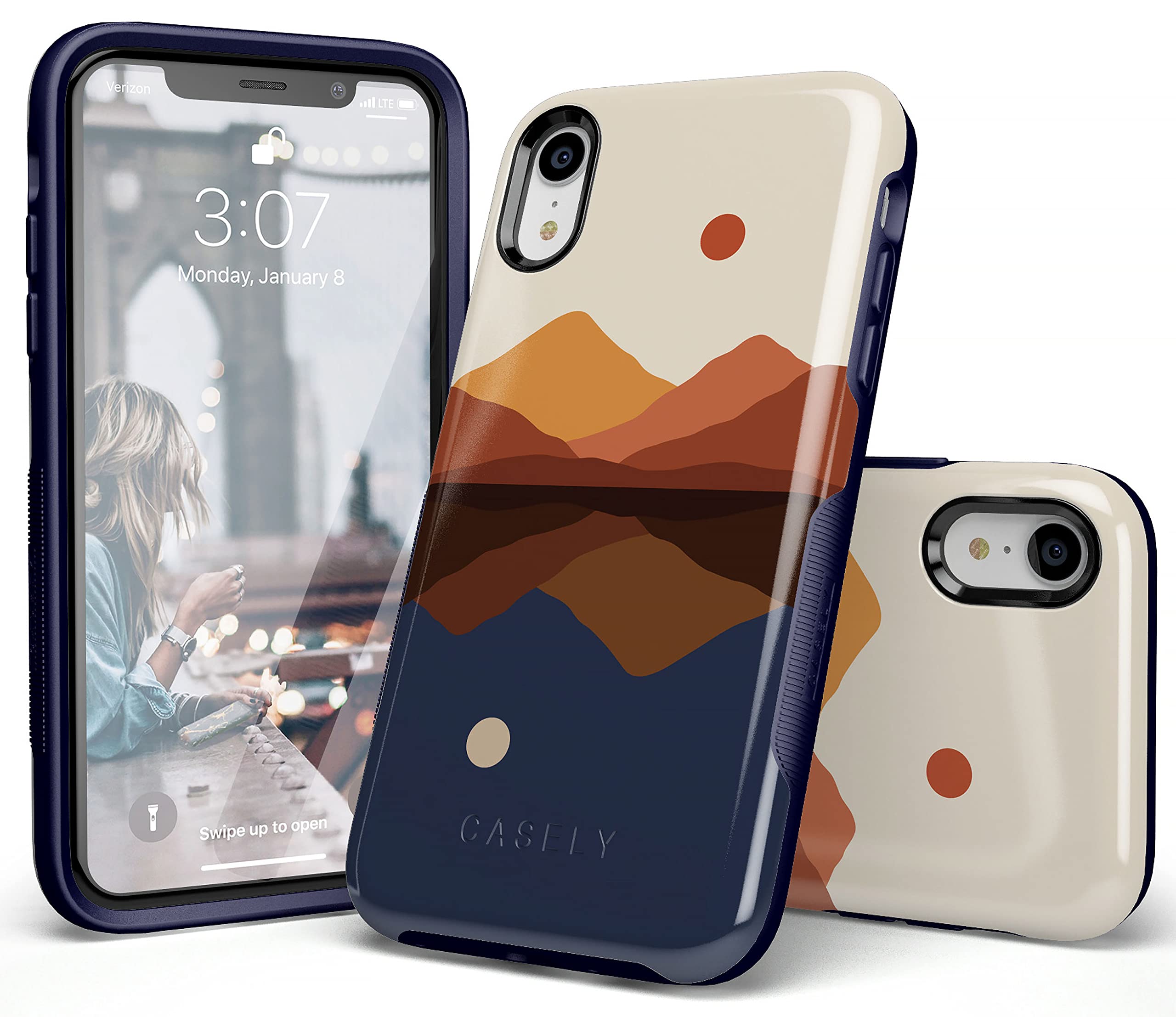Casely iPhone XR Case - Opposites Attract Day & Night Colorblock Mountain Design | Protective Phone Cover for Women & Men | Perfect for Outdoor Adventures, Travel & Daily Use