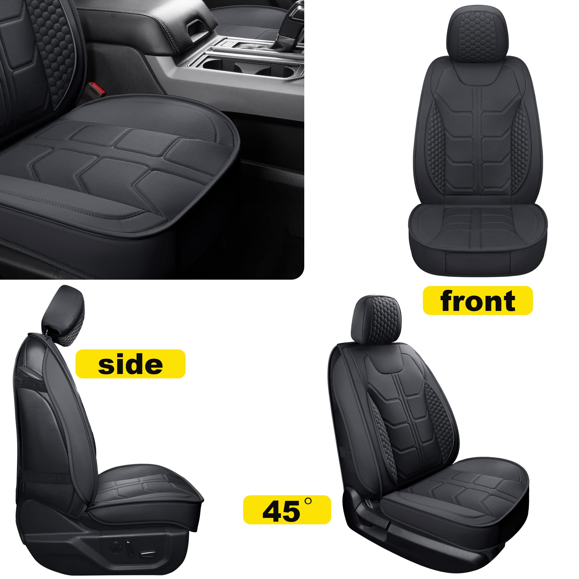 Premium Waterproof Leather Car Seat Covers for Front Seats - Universal Fit for 2009-2022 Ford F-150 & 2017-2022 F250/F350/F450 Pickup Trucks - Black Auto Seat Protectors for Comfort & Durability | Perfect for Road Trips, Daily Commutes & Work Trucks