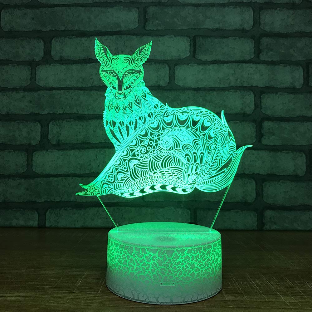 3D Fox Night Light LED Touch Switch Table Lamp - 7 Color Changing Optical Illusion Desk Decor for Kids Room, Nursery, Christmas Gift & Birthday Present | Perfect for Bedside, Study Desk, Children's Party Favors and Home Decoration