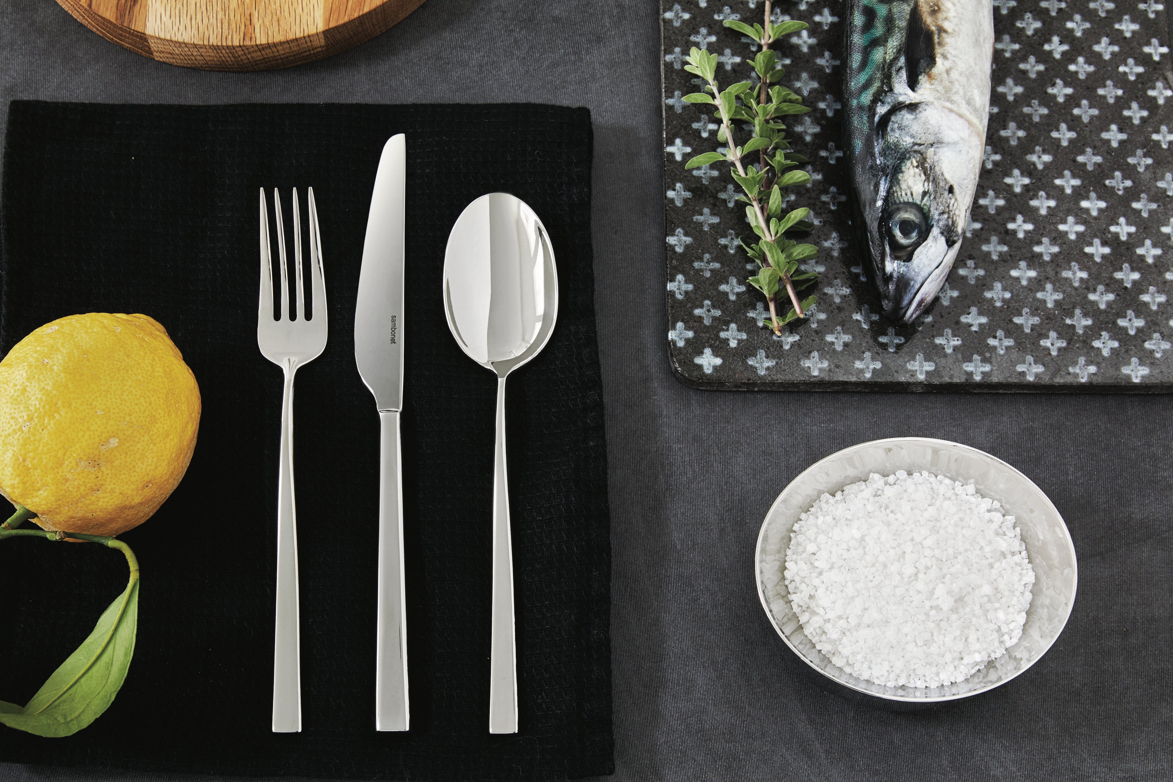 Premium Linea Q 5-Piece Stainless Steel Flatware Set - Dinner Fork, Salad Fork, Knife, Teaspoon & Tablespoon - Elegant Tableware for Restaurants, Weddings & Dinner Parties