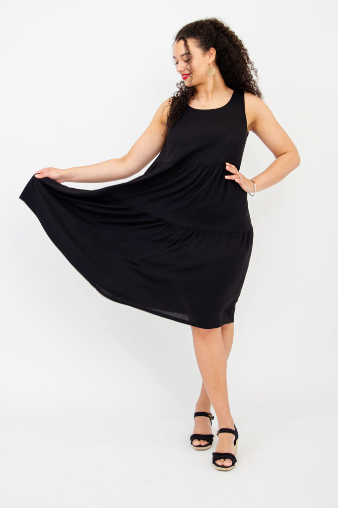 Juni Dress - Black Linen Bamboo Blend Women's Summer Dress | Perfect for Beach Vacations, Brunch & Casual Outings