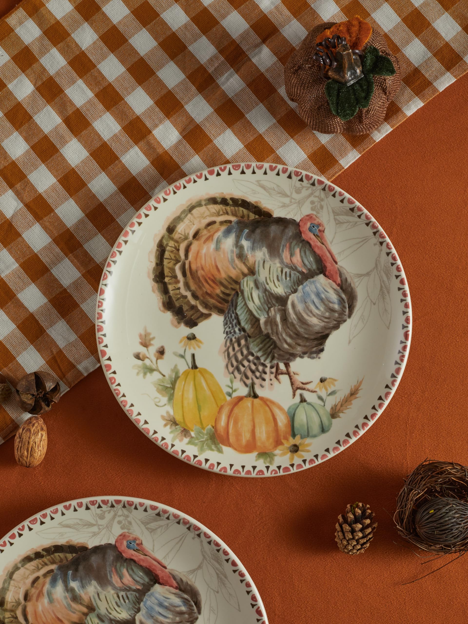 Bico Blessing Season 8.75 Inch Ceramic Salad Plates Set of 4 - Microwave & Dishwasher Safe Appetizer Dishes for Dinner Parties, Holiday Meals & Everyday Use