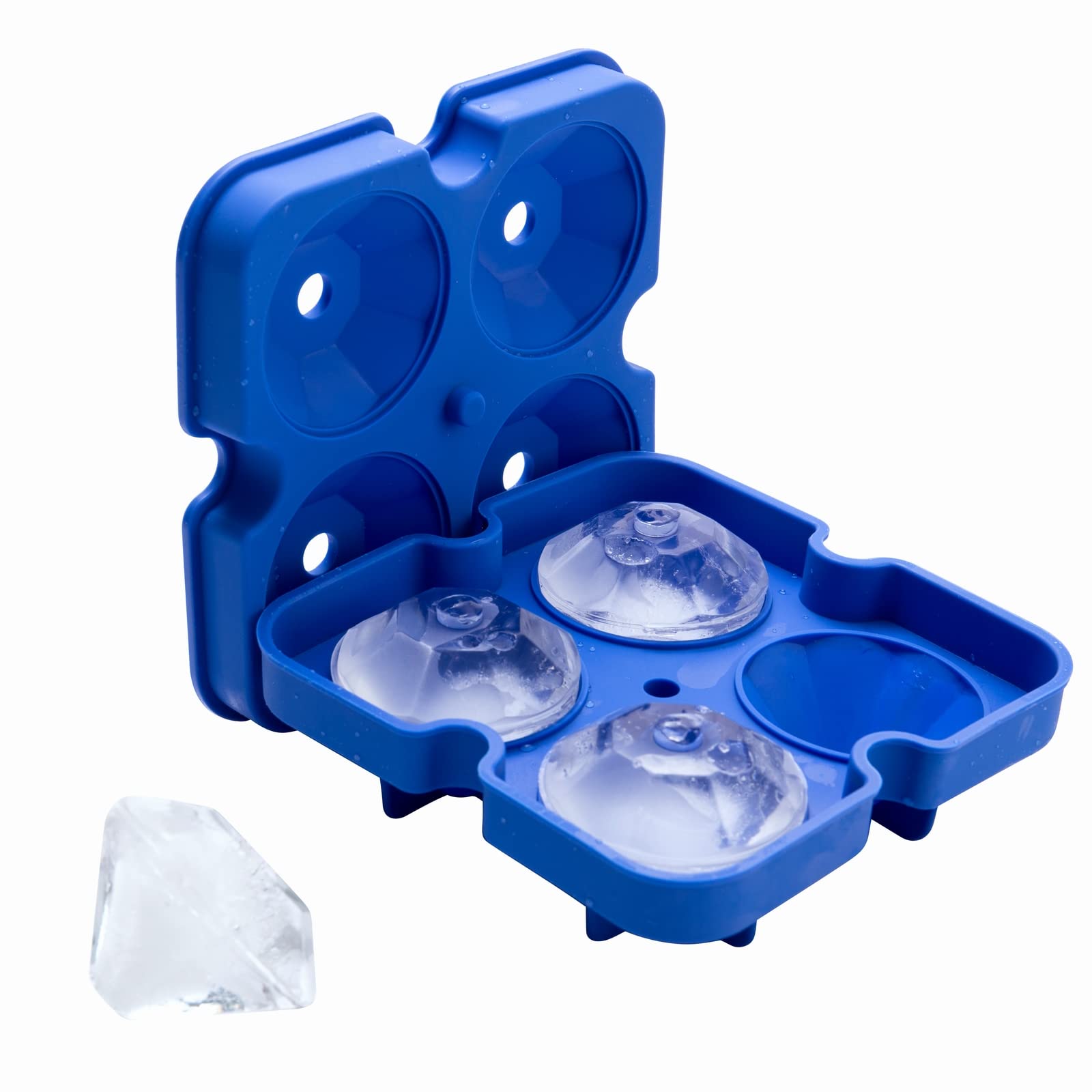 COOK WITH COLOR Silicone Ice Cube Trays - Large Ice Ball Maker Mold with Lid for Whiskey, Cocktails & Bourbon - BPA Free, Flexible & Easy Release (Blue Diamond) - Perfect for Home Bars, Parties & Entertaining