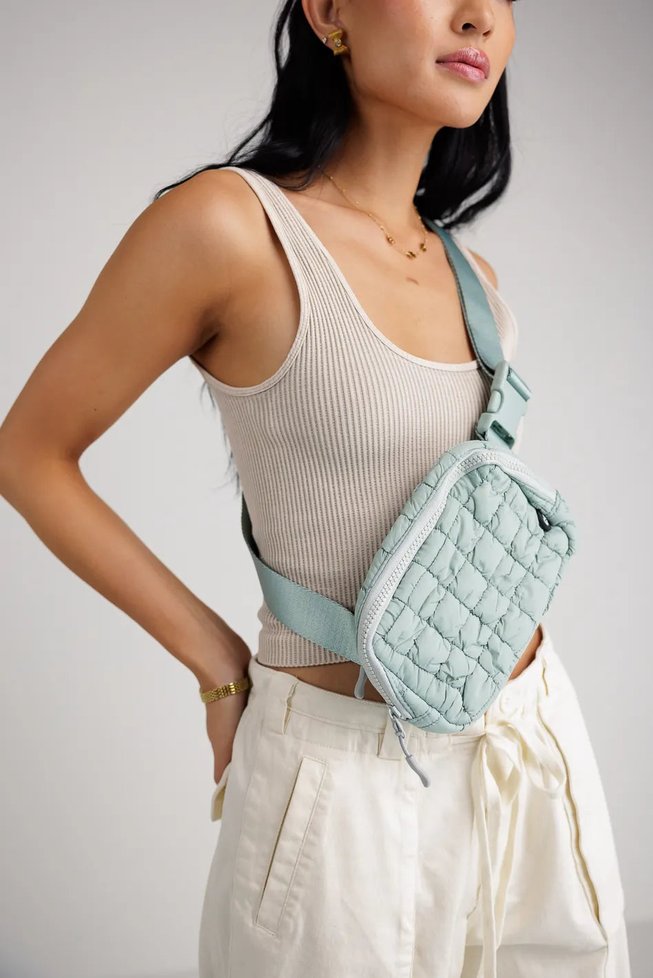 Nylah Quilted Crossbody Bag in Sage Green - Stylish Women's Shoulder Purse for Everyday Use, Travel & Shopping