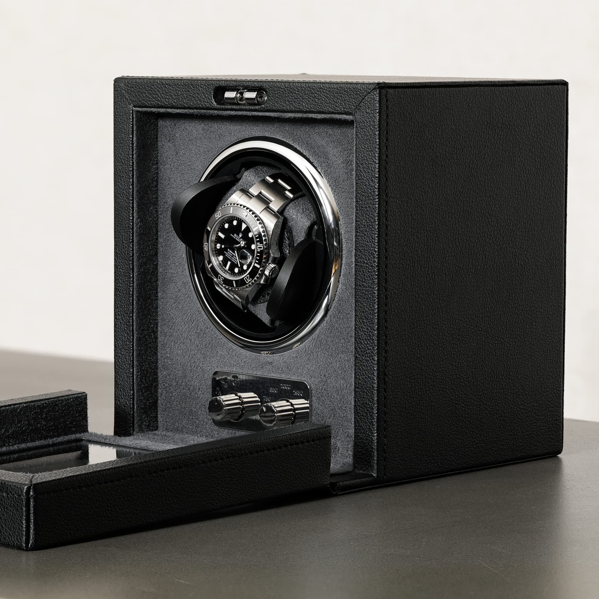 ROTHWELL Automatic Watch Winder - Quiet Motor, 4 Rotation Modes & Adjustable Speeds for Rolex, Omega, Patek Philippe - Premium Black/Grey Design - Perfect for Travel, Display & Watch Storage