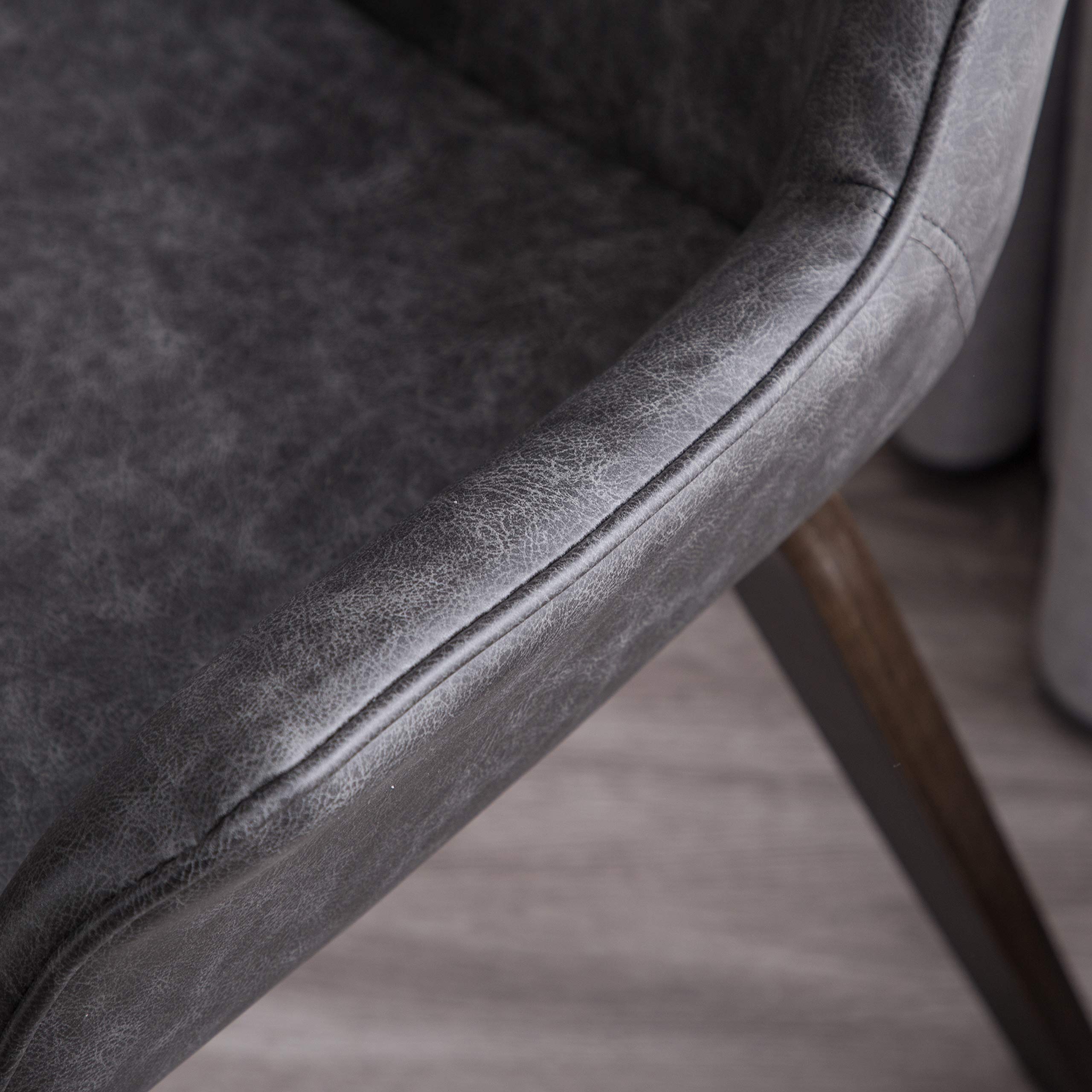 Modern Charcoal Faux Leather Dining Chairs - Set of 2 Upholstered Side Chairs for Living Room, Kitchen & Dining Room - Comfortable Seating for Home & Office