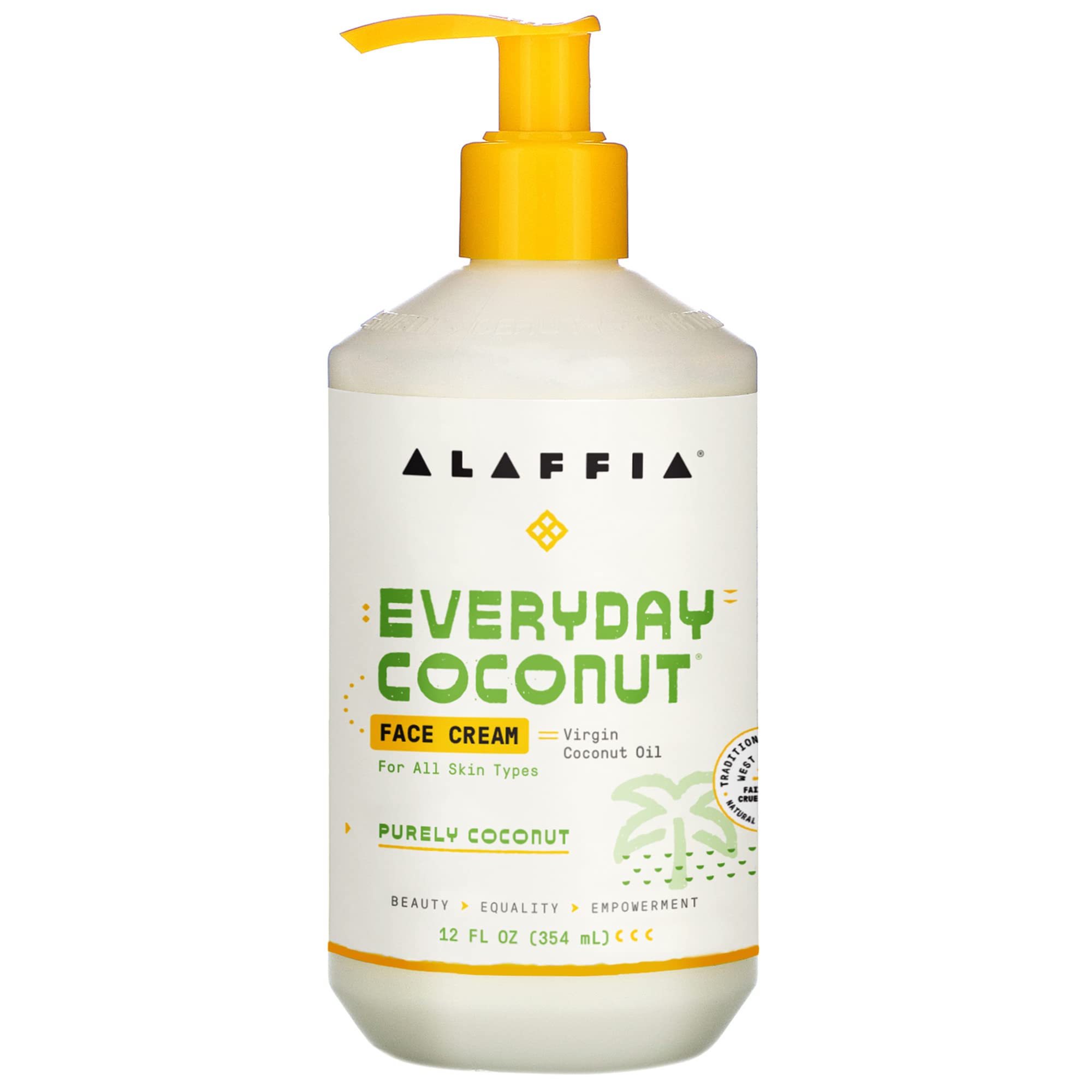 Alaffia Everyday Coconut Face Cream with Virgin Coconut Oil - Hydrating Moisturizer for Firmness & Elasticity, Reduces Wrinkles & Fine Lines - 12 Fl Oz - Perfect for Daily Skincare Routine & Anti-Aging Care