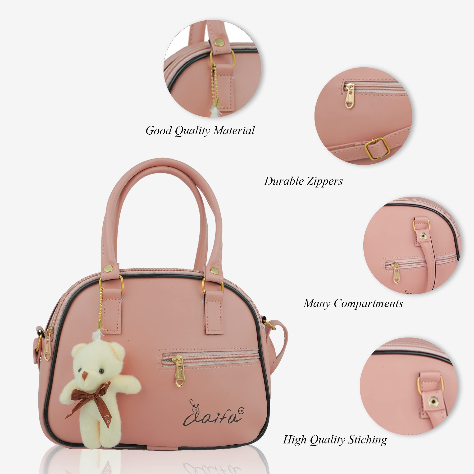 Stylish Women's PU Leather Sling Bag - Fashionable Crossbody Shoulder Purse with Teddy Keychain | Office Handbag for Ladies | Perfect for Work, Travel & Daily Use