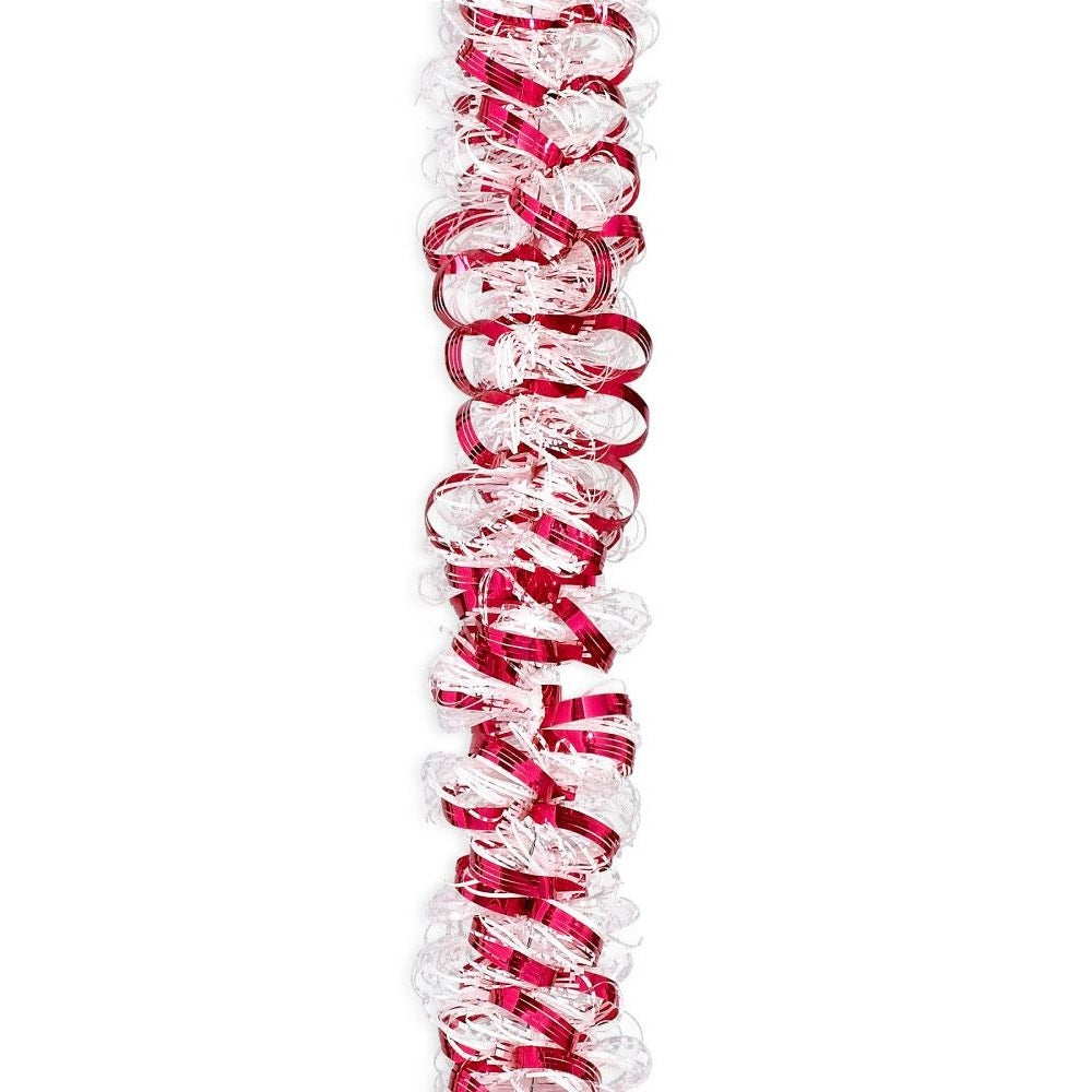 12' Deluxe Red and White Looped Angel Hair Garland - Perfect for Christmas Tree Decorations, Holiday Parties & Festive Home Decor