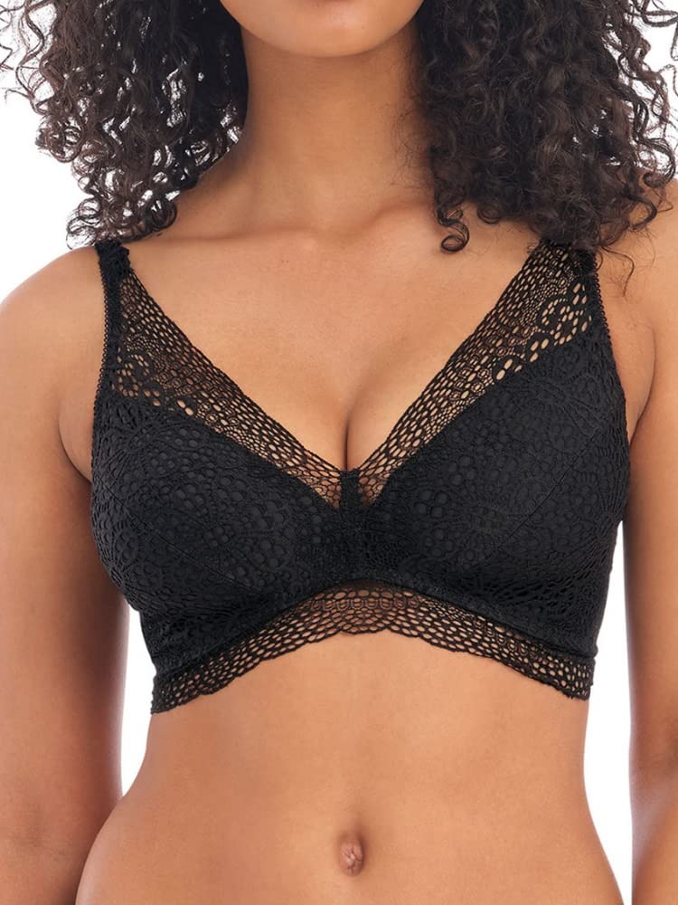 Freya Women's Erin Non-Wired Bralette - Comfortable Wireless Bra in Black, Size L (AA3233) | Perfect for Yoga, Lounge & Everyday Wear
