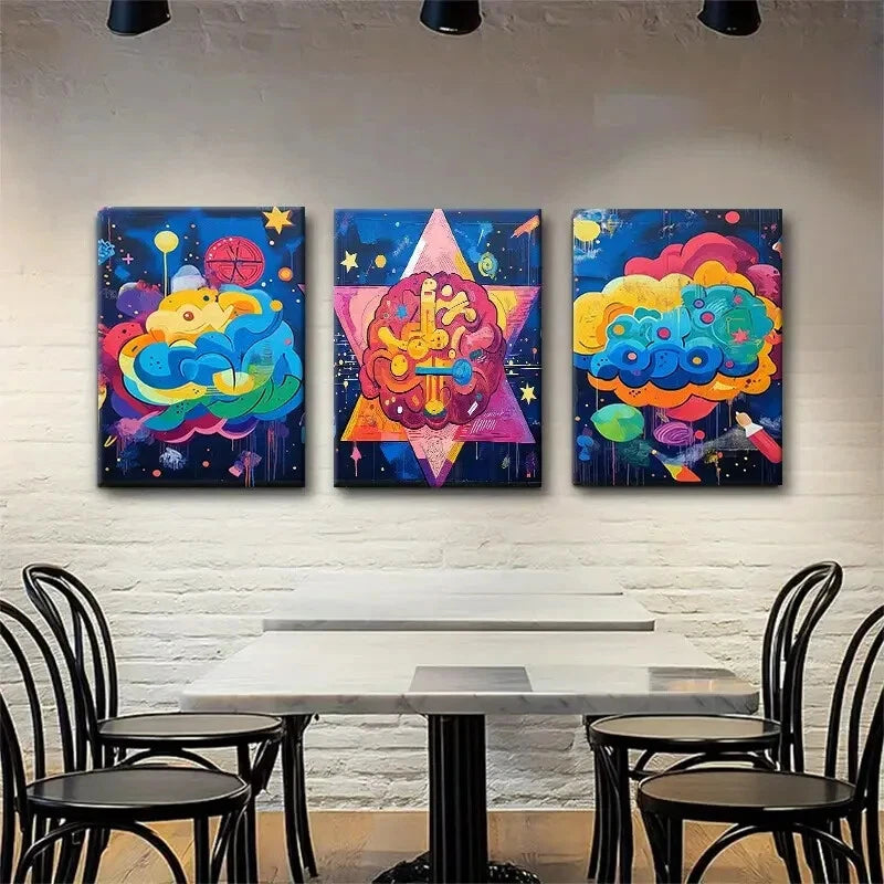 3-Piece Abstract Cosmic Cloud Colorful Wall Art Set - Framed Canvas Prints 40x60cm (16x24in) - High Quality Australian Made Ready-to-Hang Wall Decor for Living Room, Bedroom & Office