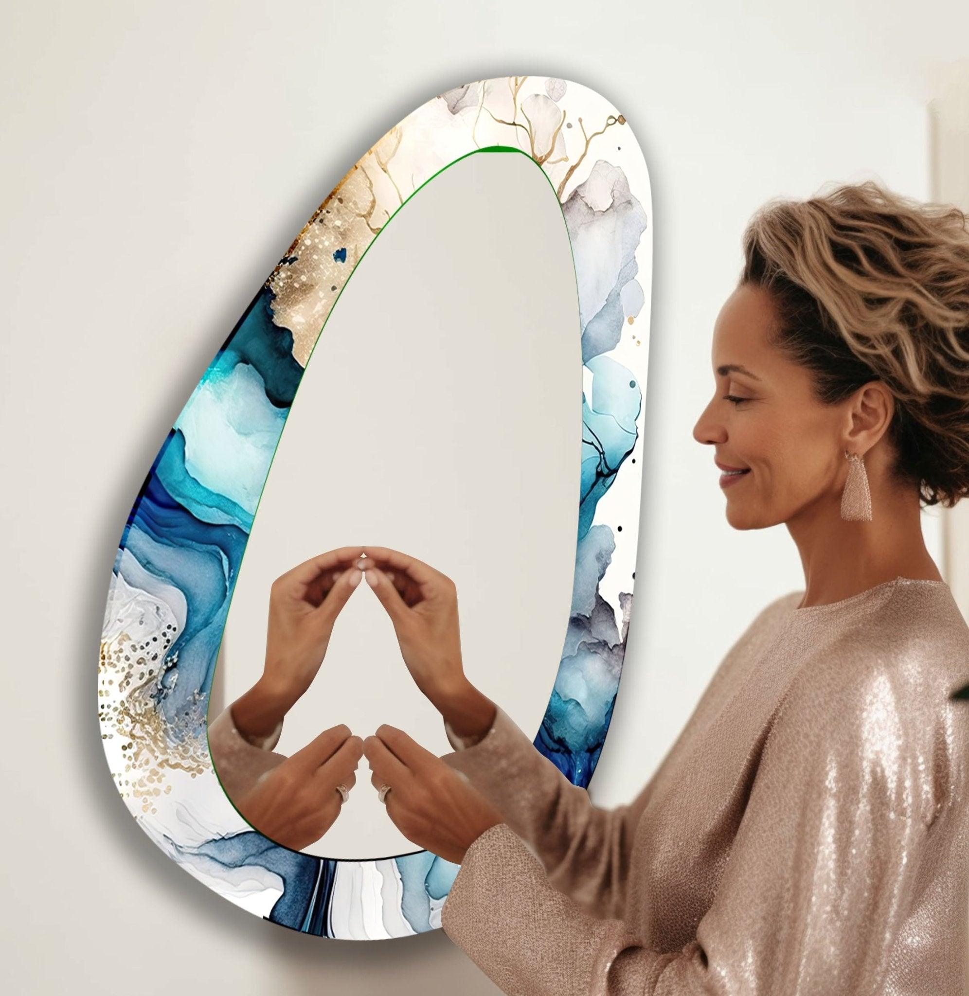 Modern Asymmetrical Wall Mirror - Unique Decorative Mirror for Living Room, Bedroom, Entryway - Adds Contemporary Style to Any Space
