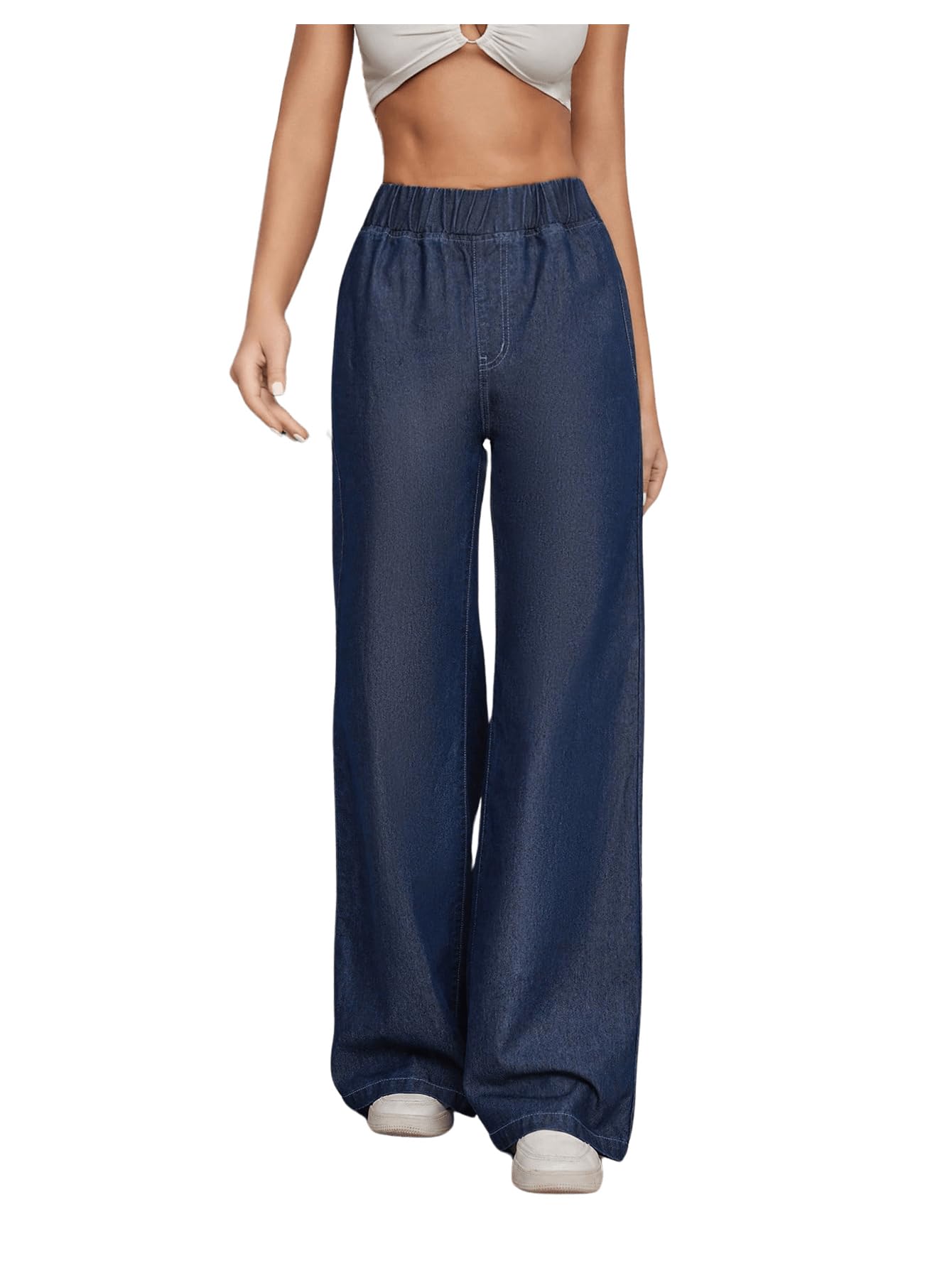 MakeMeChic Women's Stretch High Waist Straight & Wide Leg Baggy Jeans - Comfortable Denim Pants for Casual Wear, Work & Everyday Outfits