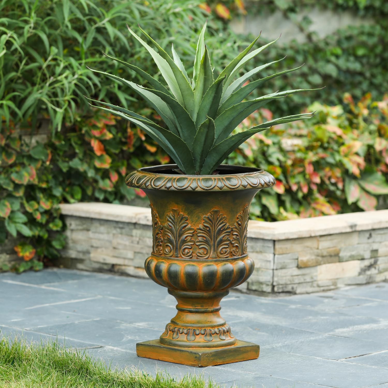 Mediterranean Style Weathered Brown Decorative MGO Urn Planter - Perfect for Garden, Patio, and Home Décor