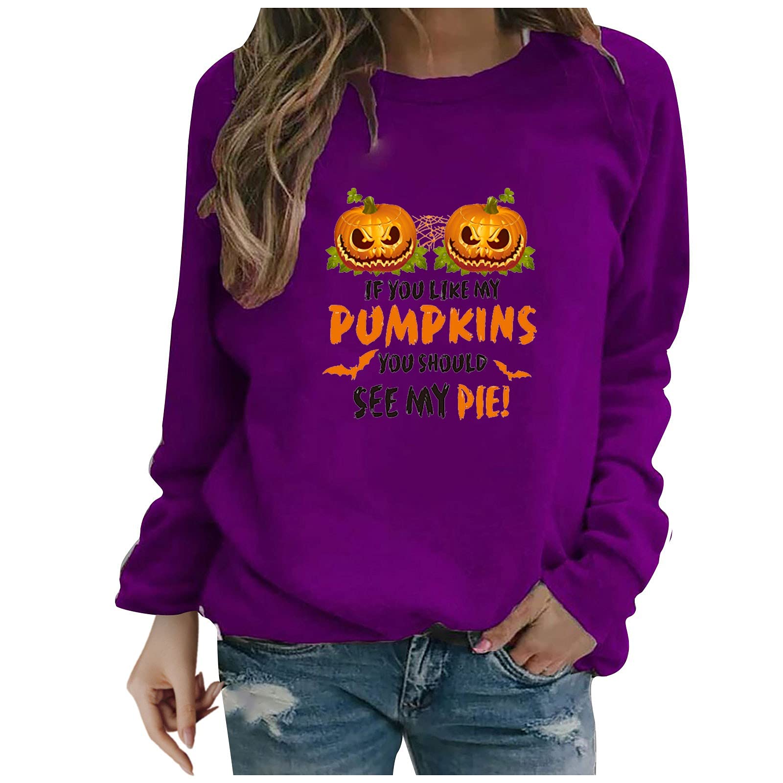 HAOREEKZ Women's Halloween Sweatshirt - Loose Fit Plus Size Printed Round Neck Long Sleeve Blouse for Halloween Parties, Costume Events & Cozy Fall Outfits