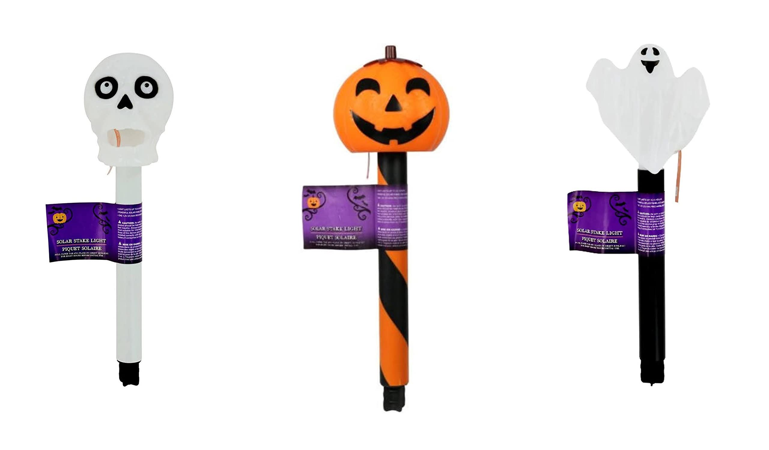 Halloween Solar Stake Lights Outdoor Decor - Set of 3 (Ghost, Pumpkin, Skull) for Yard, Garden, Pathway, and Party Decorations