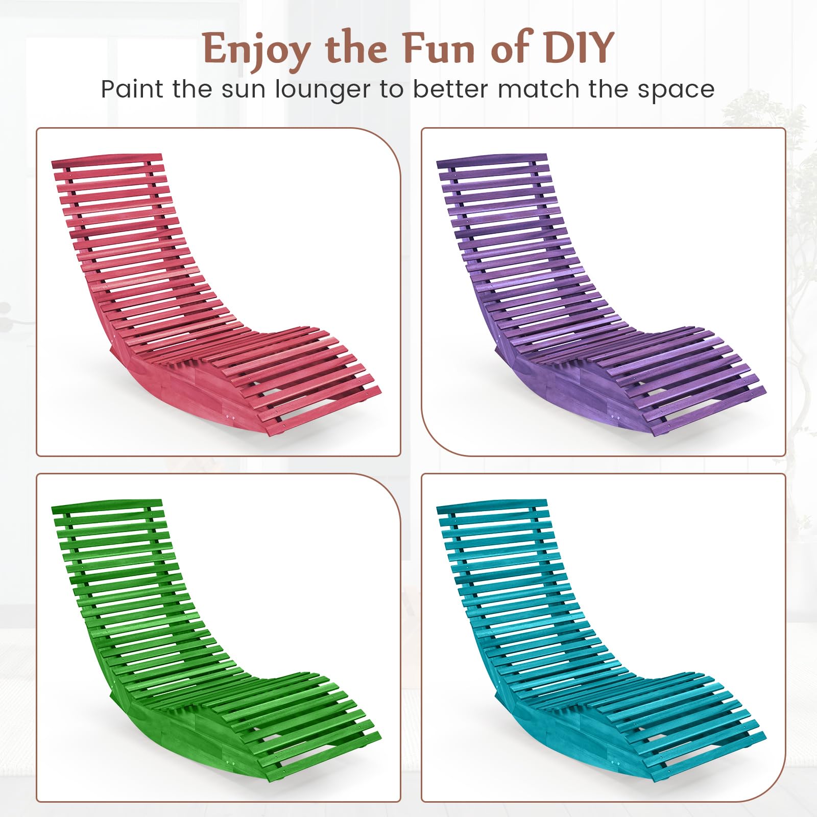 Giantex Outdoor Chaise Lounge Chair Set of 2 - Acacia Wood Patio Lounger with Slatted Design & Rocking Feature, Perfect for Sunbathing, Poolside Relaxation, Beach Lounging, and Backyard Decor