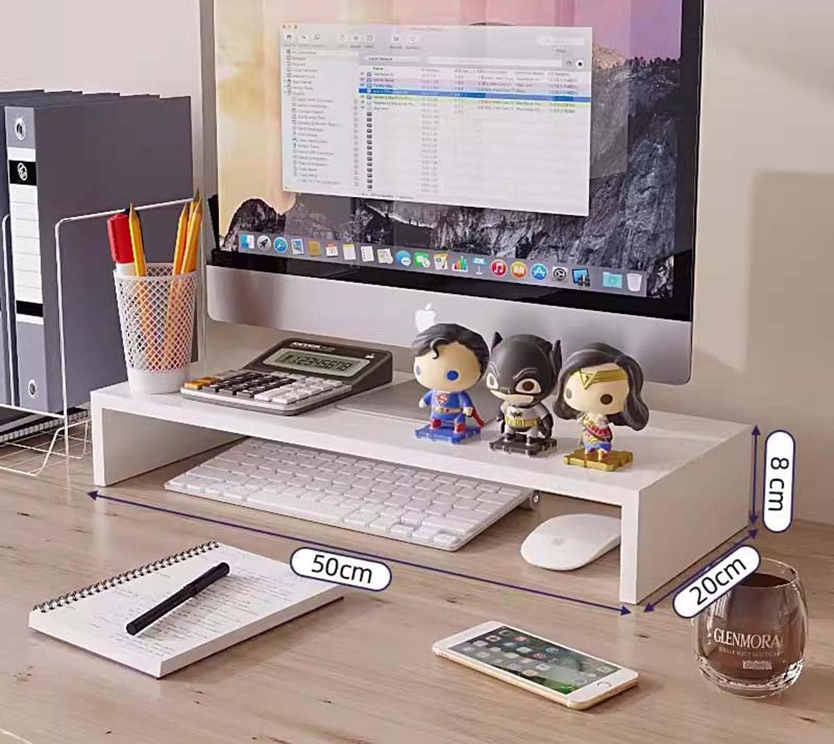 Ergonomic Wood Monitor Stand Riser for Computer & Laptop - 19.6 Inch Home Office Desk Organizer for iMac, PC, Printer - Perfect for Workspace Organization & Improved Posture