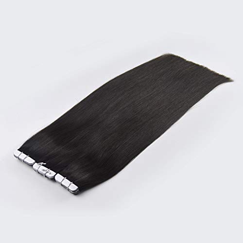 Premium 100% Remy Human Hair Tape-In Extensions 40pcs (100g, 2.5g/pc) 28 Inches 1B Brazilian Hair for Length & Volume - Perfect for Weddings, Parties & Daily Styling