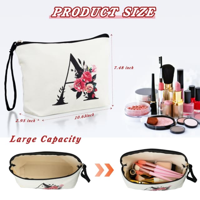 Personalized Monogrammed Makeup Bag - Custom Cosmetic & Toiletry Pouch for Women, Best Friend, Bride & Bridesmaid | Great Birthday Gift Idea | Perfect for Travel, Gym & Everyday Use (Letter A)