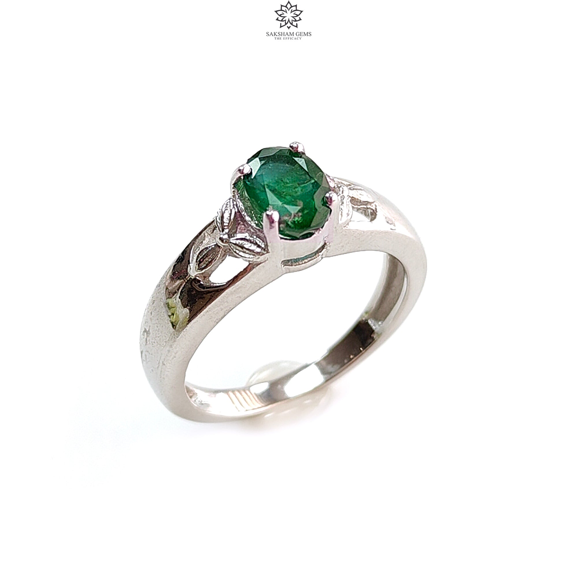 Natural Untreated Emerald Oval Faceted Cut 925 Sterling Silver Ring – 2.95gms Prong Set US Size 6.5 | Elegant Jewelry for Women, Perfect Gift for Birthday, Anniversary & Special Occasions