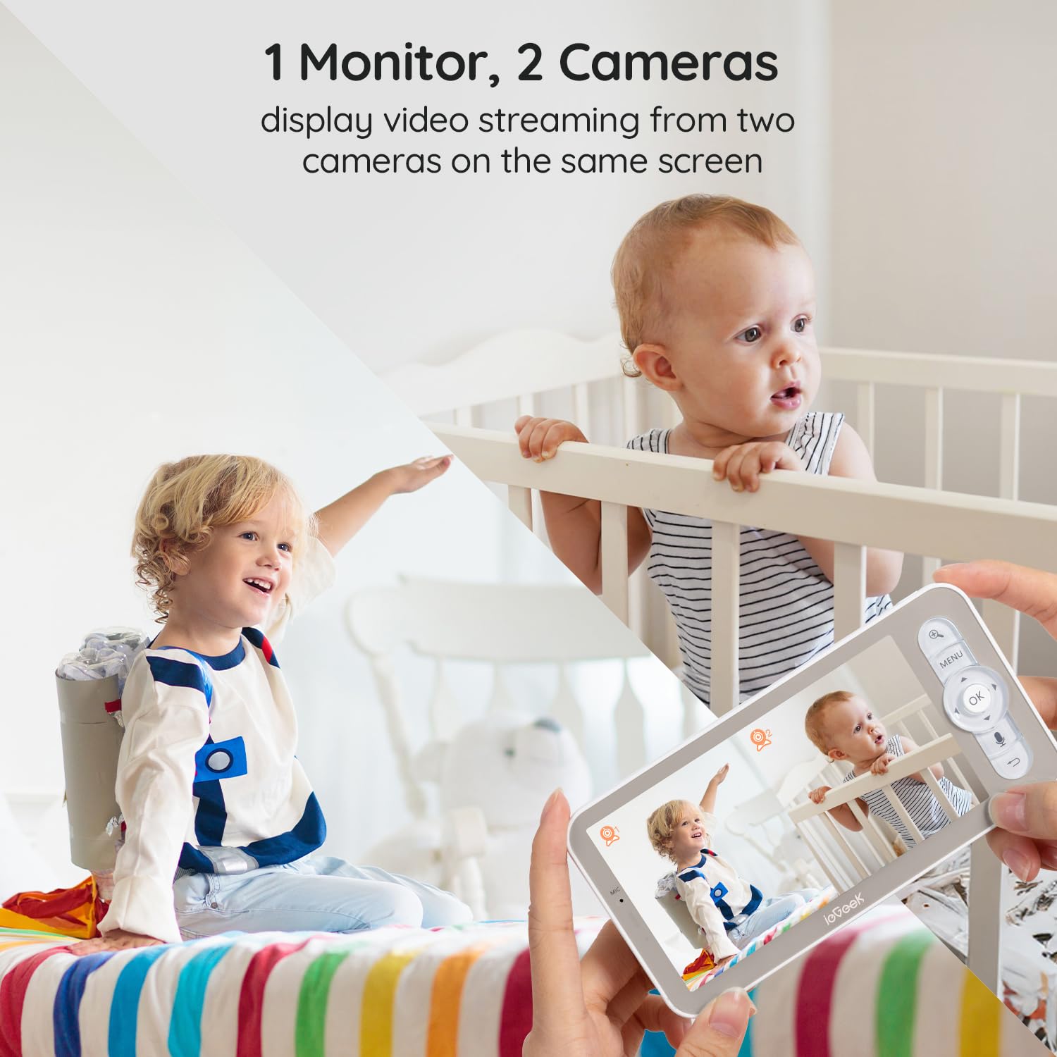 ieGeek 2K HD Baby Monitor with 360° View - 2 Camera Split Screen System, WiFi Smartphone App & 5