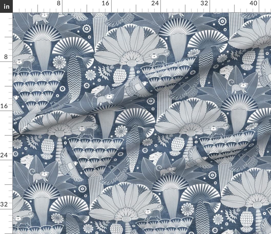 Jungle Dream Navy Blue Forest Palm Monkey Banana Printed Cotton Poplin Fabric - Fat Quarter for Sewing, Quilting, Dresses & DIY Crafts | Perfect for Home Decor, Upholstery & Fashion Projects
