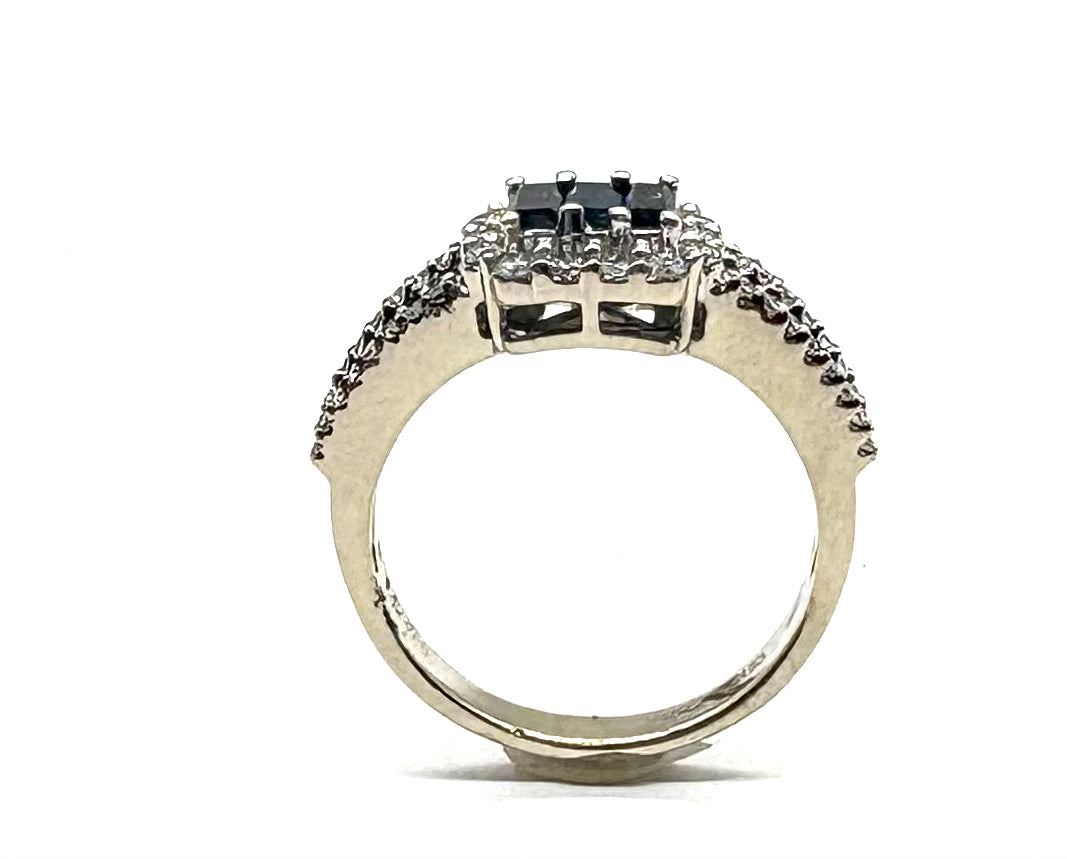 18K Gold Sapphire Three Row Halo Engagement Ring for Women - Elegant Wedding Band, Anniversary Gift, Promise Ring for Her