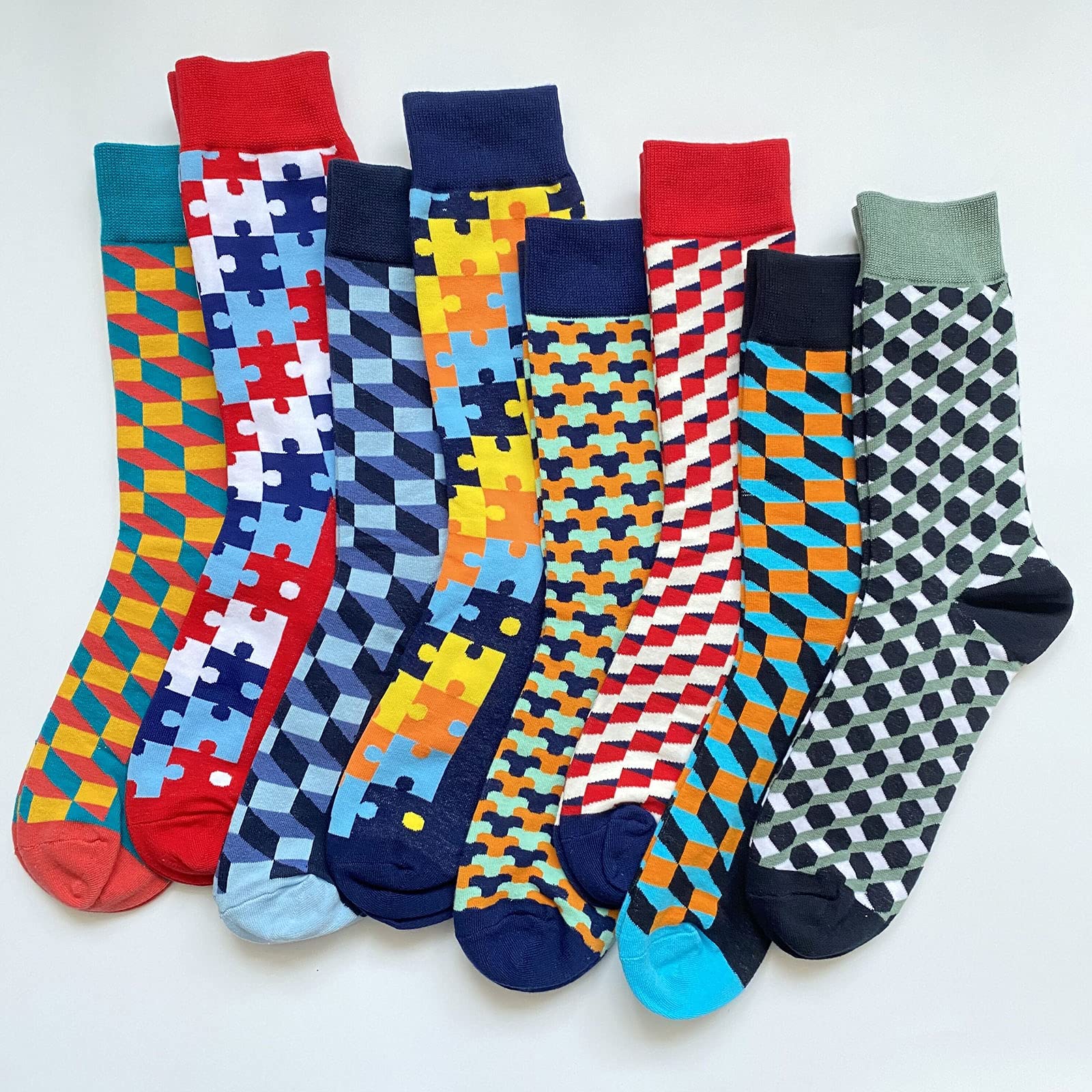Rockbottom Fun Socks for Men - Novelty Crazy Crew Dress Socks with Cool Cute Food & Animal Graphics (10-Pack Lattice Classic, Size 9-12) - Perfect for Gifts, Parties & Casual Wear